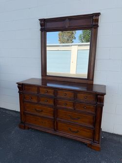 Wood Dresser with Mirror and 2 nightstands