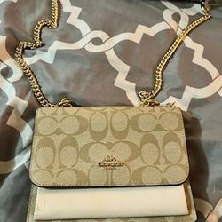 Coach Tan And White Leather Crossbody Bag