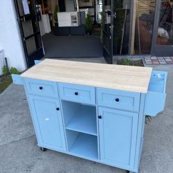 say $180.00!! New Wooden Farmhouse Kitchen Island w/ Drop Leaf Countertop & Wheels Portable Rolling Island