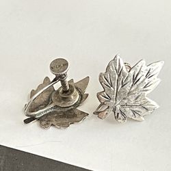 sterling silver vintage leaf screw-back earrings