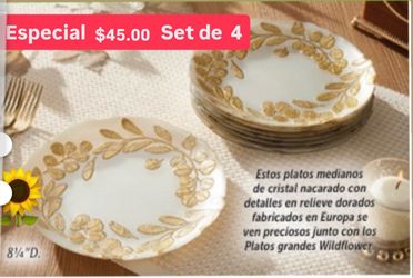 Especial $45.00 Platos Medianos Set 4 Nueva Linea Cristal Dorados Para Pastel Postres Ensaladas Princess House Ventas Finales