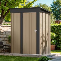 Outdoor Storage Shed 5 x 3 FT Lockable Metal Garden Shed Steel Anti-Corrosion Storage House with Single Lockable Door for Backyard Outdoor Patio (Brow