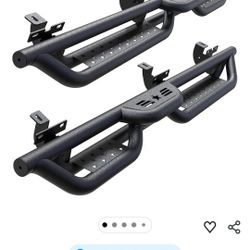 Running Boards Compatible with Jeep Wrangler JK JKU 2007-2018 Unlimited 4 Doors, 6" 2-Stairs Side Step Rails Coated Black Carbon Steel Nerf Bars