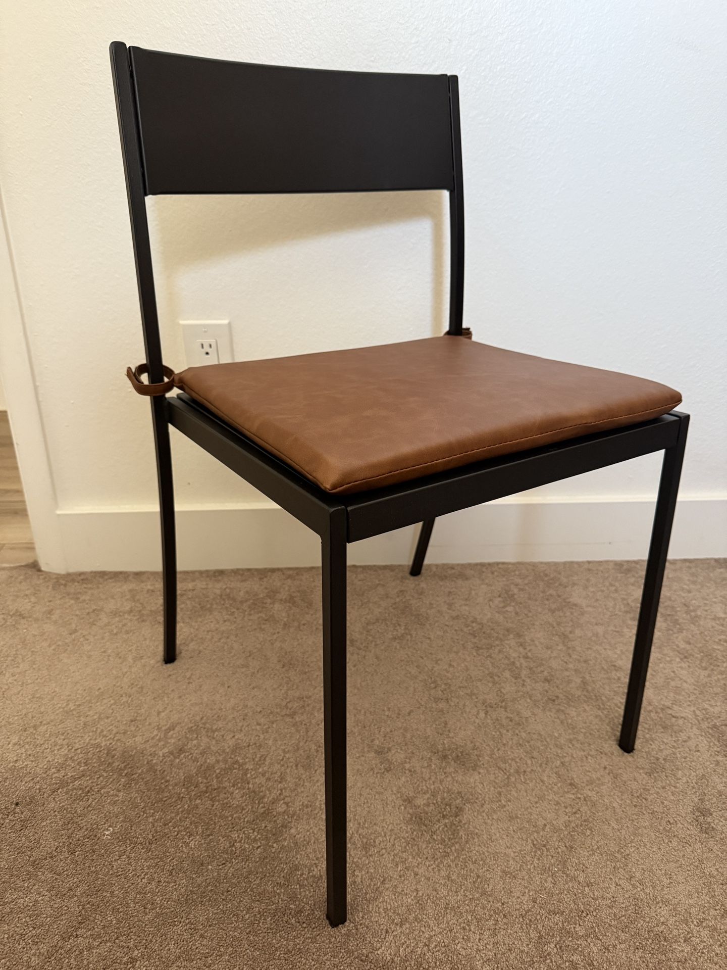 Threshold Black Metal Desk Chair With Faux Camel Leather Cushion