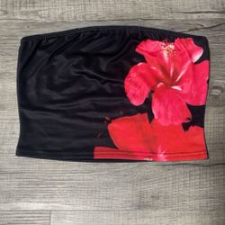Pink Hawaiian flower crop top  (size small)