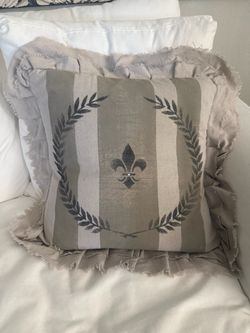 Fleur-de-lis striped ruffled throw pillow