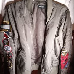 PACSUN los angeles Men's Greenish Brown Coat With Design Patches Sz M