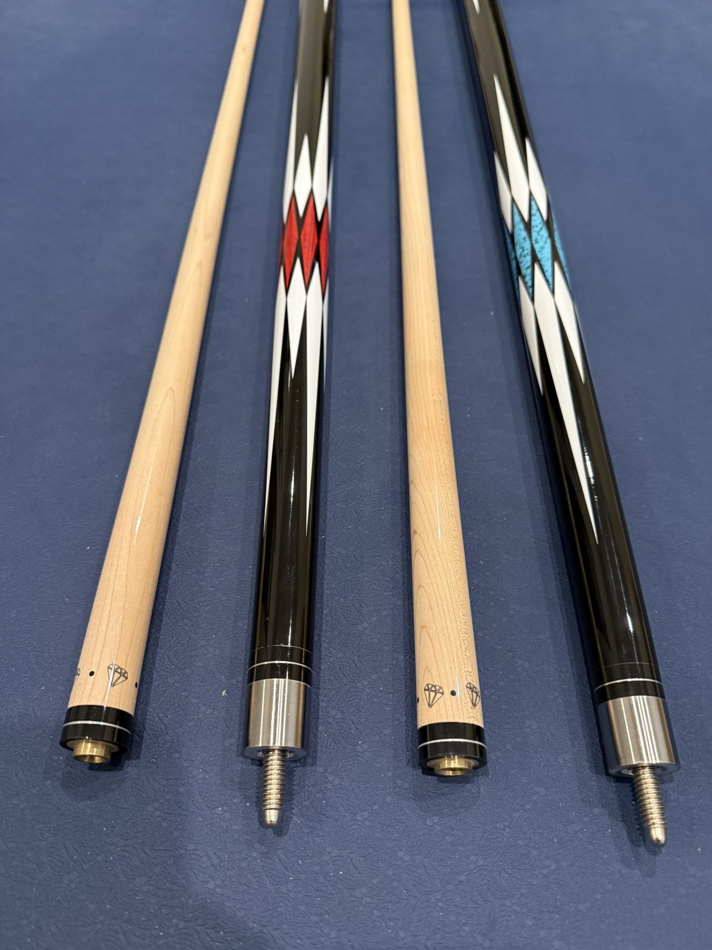 2 x Two-piece Pool Cues With Stand