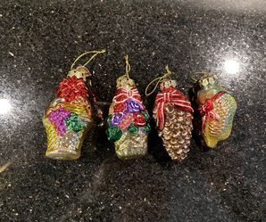 4 Glass Blown Christmas 4” Ornaments Fruit Baskets Pine Cone & Fish