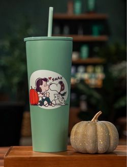 Starbucks Snoopy Peanut Green Tumbler Stainless Steel Cup straw