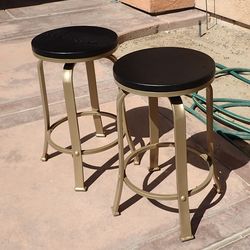 New Set of 2 Gold Metal Counter Height Swivel Stools with Black Seats