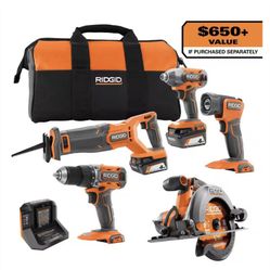 $705 Ridgid R96255 - 5 Tool cordless 18V Combo Kit 