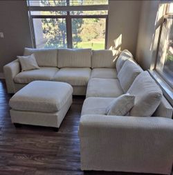 Brand New Ivory Corduroy Sectional Sofa +Ottoman (New In Box)