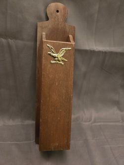 Vintage Wooden Matchstick Holder with Eagle - Long Matchsticks - Fireplace