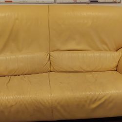 Yellow Leather Sofa by Natuzzi of Italy
