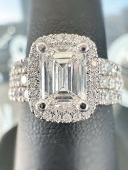 GIA Diamond 14k white gold 2.5CTW Natural Diamond engagement ring Emerald & Round cut sz 6.75