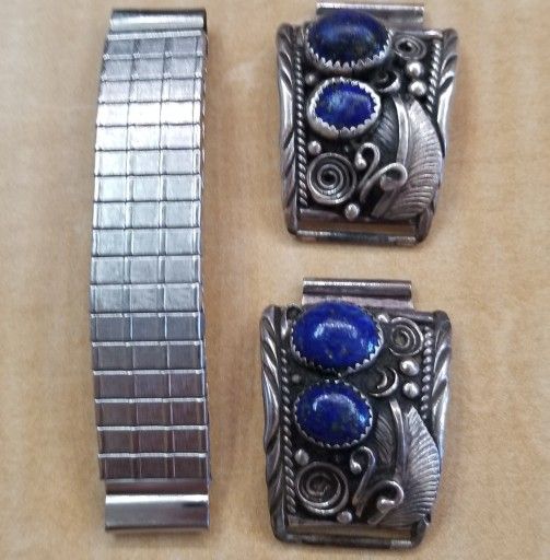Sterling Silver and Lapis Watch Band Ends 