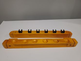 NEW Home Decor Sports 2 Piece Wooden Pool Cue Wall Rack Holds 6 Sticks Fishing Pole Holder Organizer