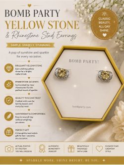 Bomb Party Yellow Stone and Rhinestone Stud Earrings