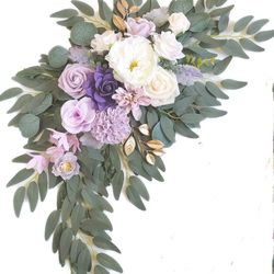 Piklado Faux Flower Swag 1 Pcs For Wedding Welcome Signs Floral Swag Wedding Reception Ceremony Signs Decor (Purple)