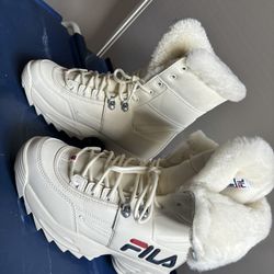 Brand New White Fur FILA  Size 10 