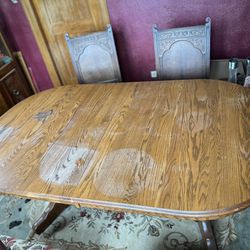 Antique Solid Oak Extendable Table w/ Chairs