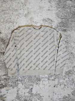 Balenciaga Beige S M 2 4 Cashmere Reflector 3M Mini All Over Logo Crew Sweater Knit Cream AUTHENTIC