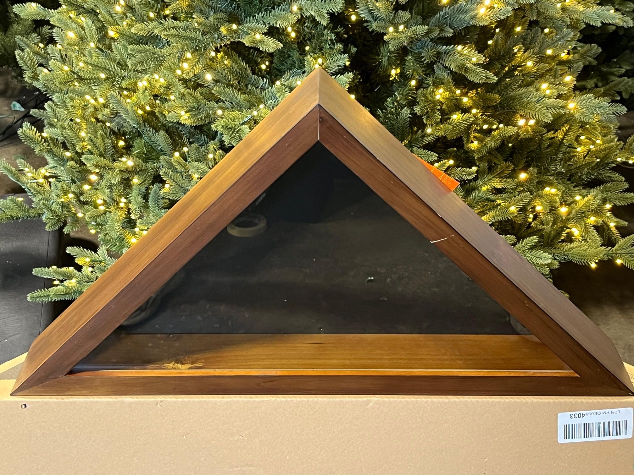 HBCY Creations Flag Display Case for 5' x 9.5' American Veteran Burial Solid Wood Rustic Brown Frame with Glass Front Wall Mount or Standing Display,