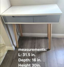 White & Gray 2 Drawer Desk With Wooden Screw On Legs For Easy Transport! Super Cute!