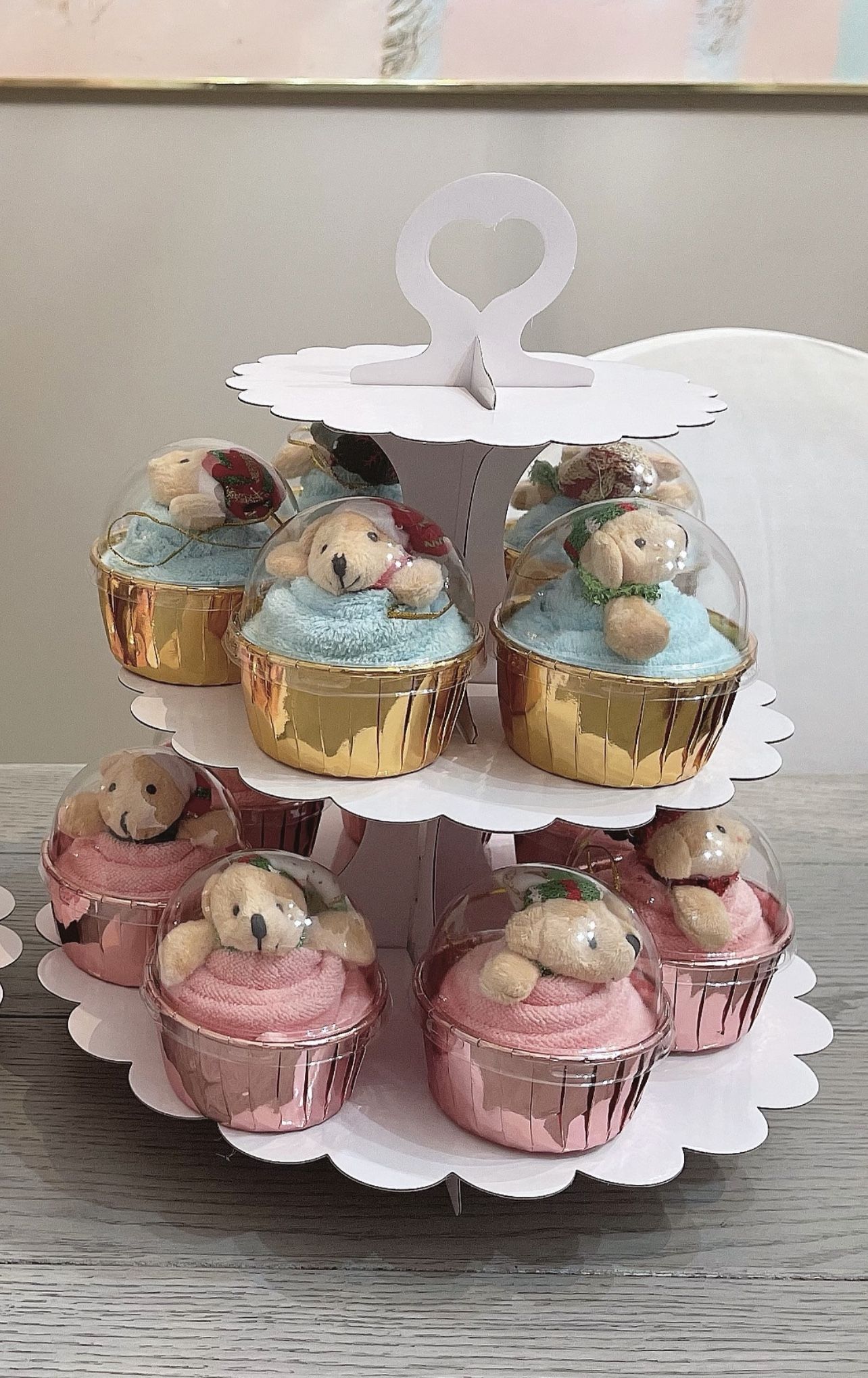 1 dozen ‘cupcake’ Face Towel with Christmas Ornament