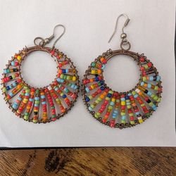 Colorful Beaded Hoop Earrings