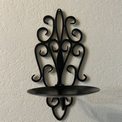 2 Scroll Black Painted Metal Candle Holder Sconces 