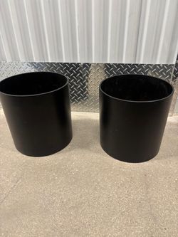 2 black acrylic sleek modern potting pots- holes in bottom. 12 “ around x 11 1/2 high .$40 for both