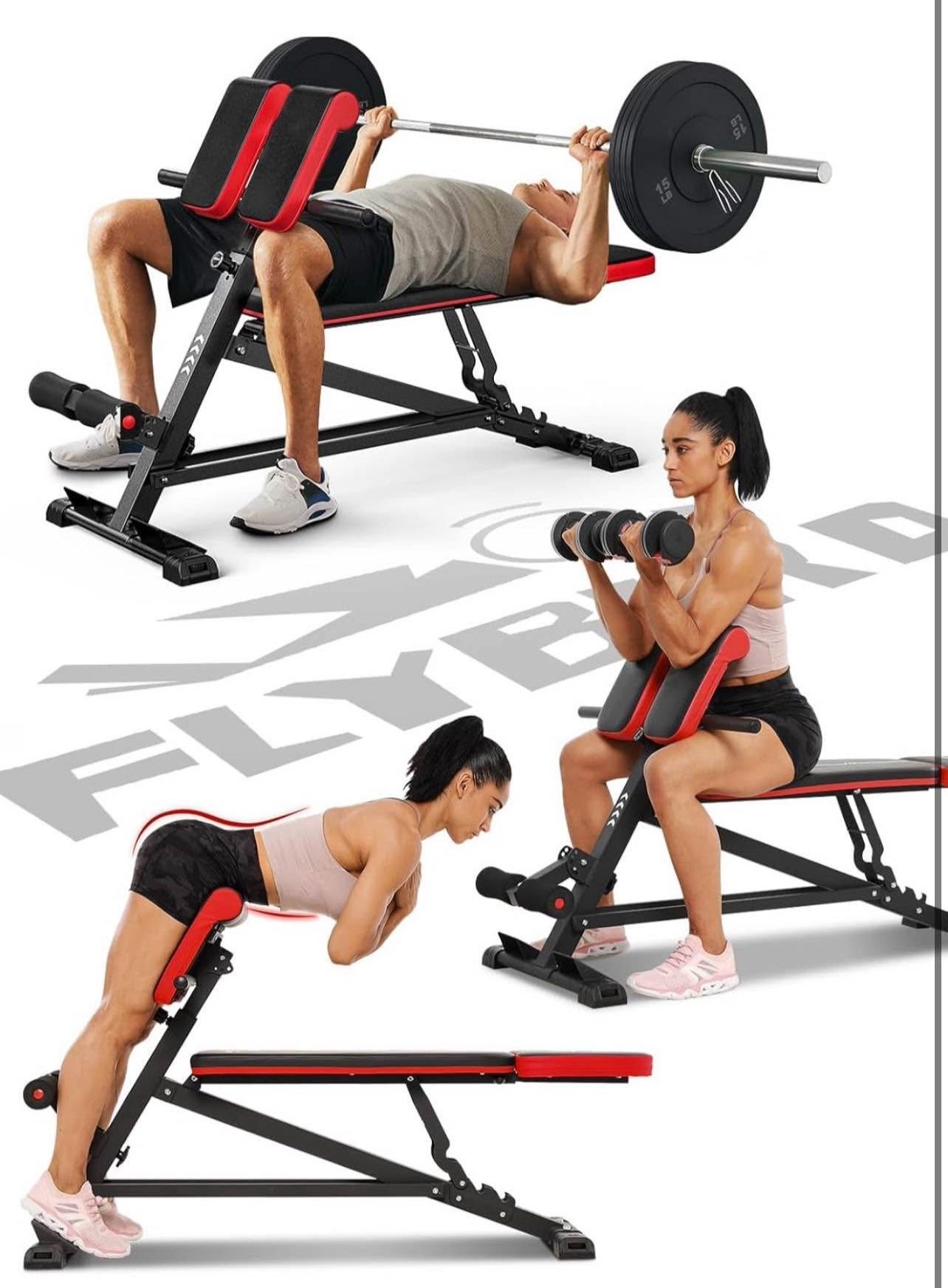 FLYBIRD 3 in 1 Workout Bench, Roman Chair, Weight Bench and Sit Up Bench for Hyper Back Extension an