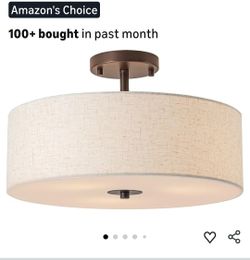 3450: New Semi Flush Mount Ceiling Light Fixture,16 inch Drum Flush Mount Ceiling Light,Modern Light Fixtures Ceiling Mount with Oil Rubbed Bronze Fin