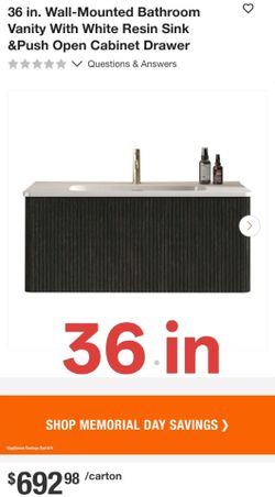36 in. Wall-Mounted Bathroom Vanity With White Resin Sink &Push Open Cabinet Drawer