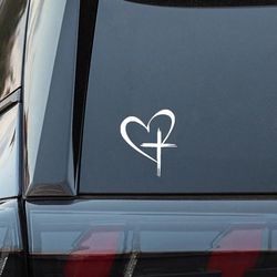 Love Cross Sticker Decal, Love Heart Cross Stickers, Decal Vinyl Sticker for Notebook, Car, Laptop, Window 