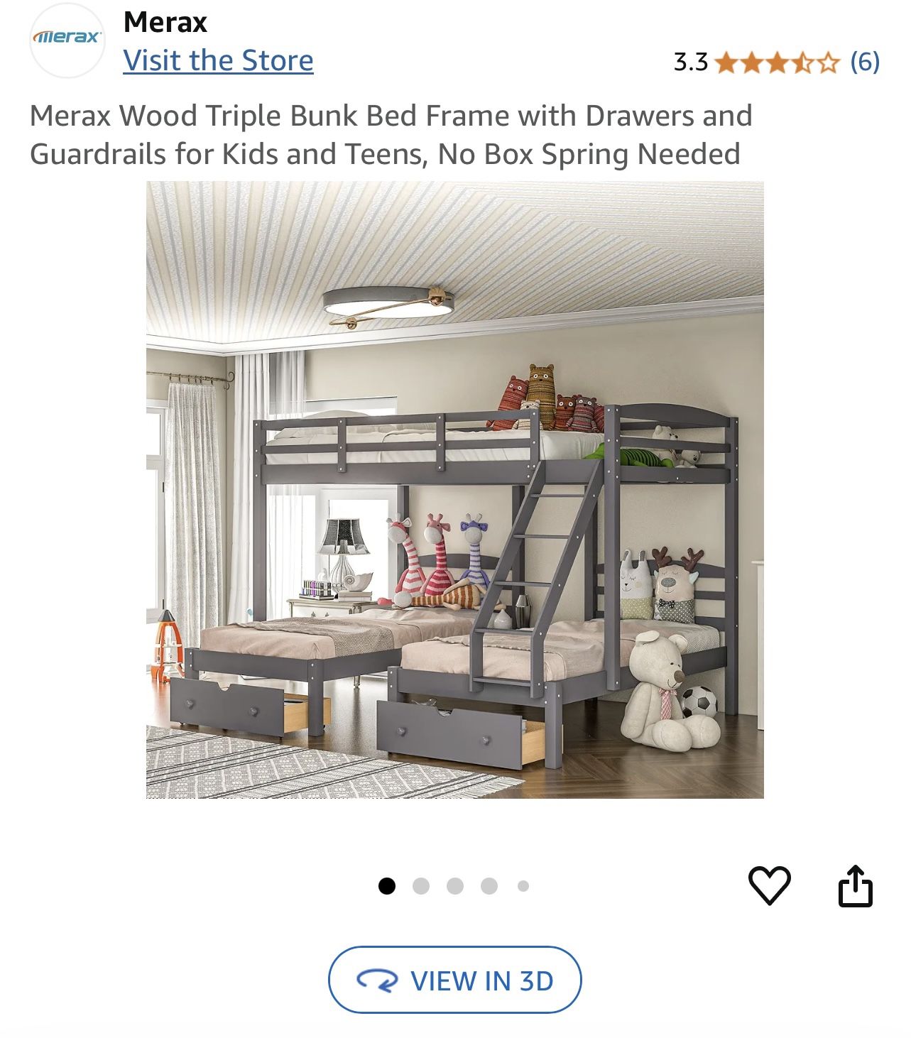 Triple Bunk Bed (2 Twins & 1 Full)