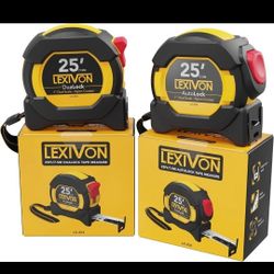 [2-Pack] 25Ft/7.5m Tape Measure,DuaLock & AutoLock |1-Inch Wide Blade with nylon