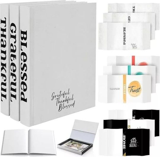 Book Decoration Aesthetic Chic Faux Book Set for Room Blessed, Thankful 3 Piece