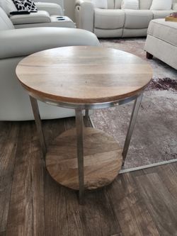 Round Wood and Metal Side Table