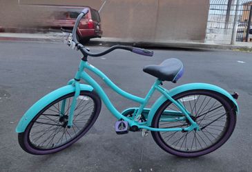 Teal Cruiser Bike with Purple Tires