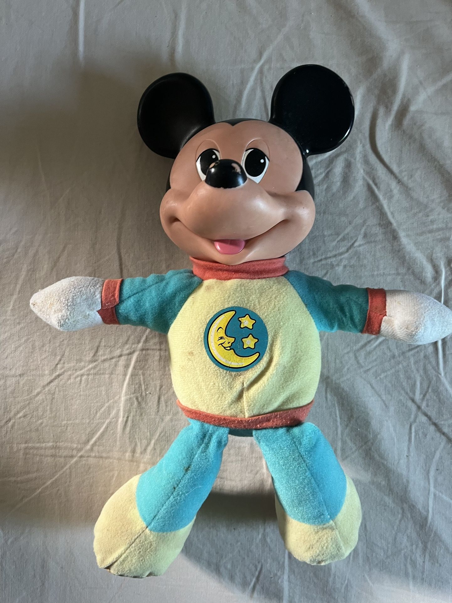 1990 Vintage Mickey Mouse Plush Doll With Hard Head And Moon Shirt