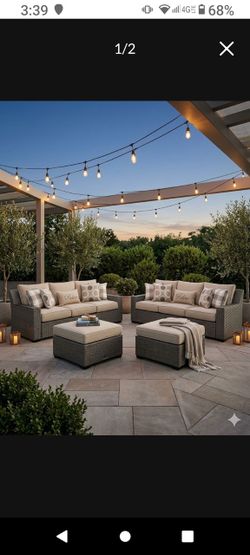 Oversized sturdy outdoor patio furniture couches with 2 matching ottomans