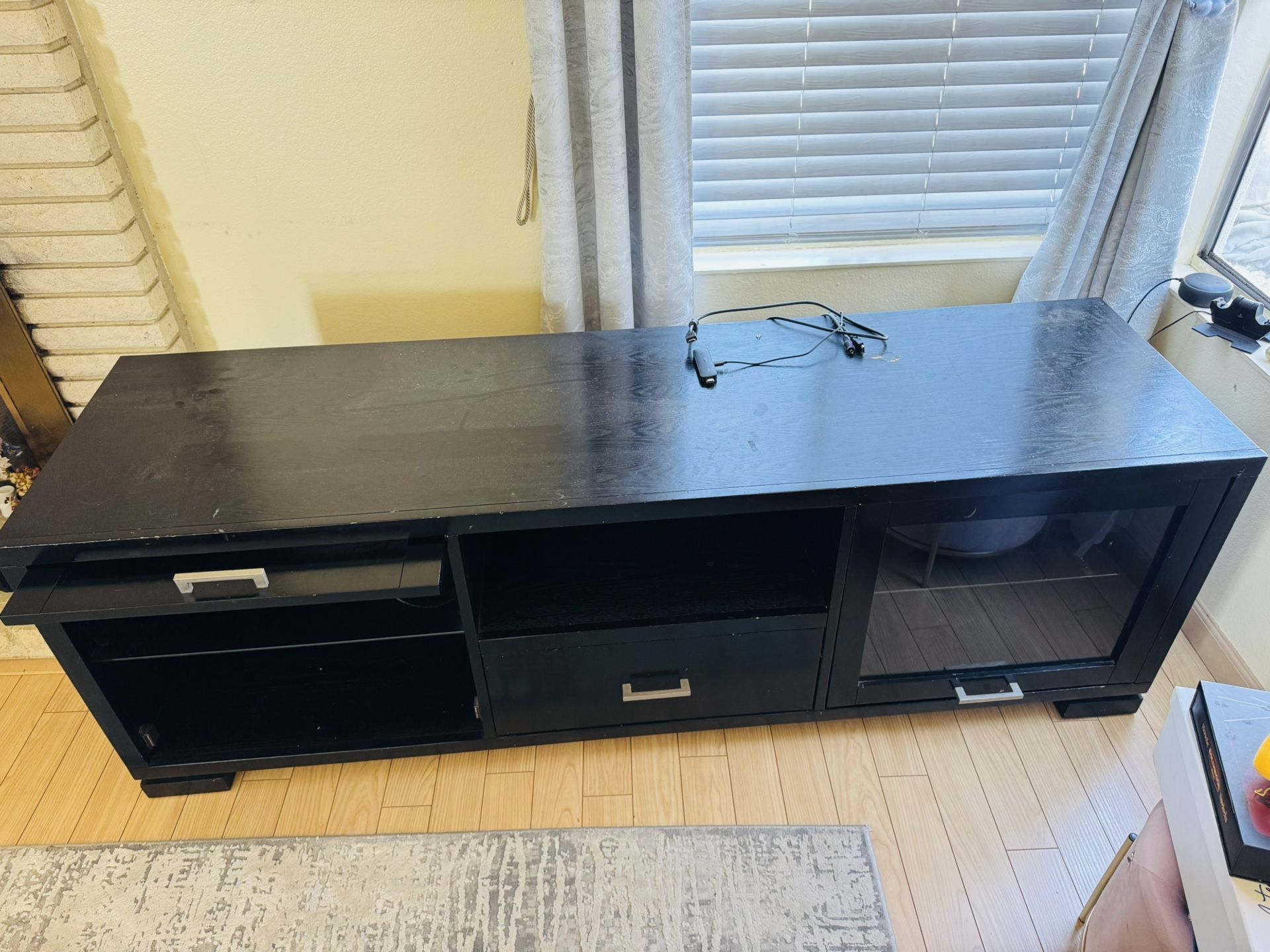 TV Stand 72" Black With Cabinets And Drawer.