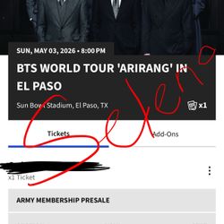 Last BTS Ticket, Sunday May 2! Selling Face Value 