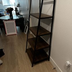 Dark Brown Wooden Ladder Shelf 