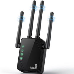 WiFi Extender Signal Booster for Home, Dual Band 1200Mbps Internet Extender WiFi Booster Up to 12888 Sq.ft Coverage and 105 Devices,