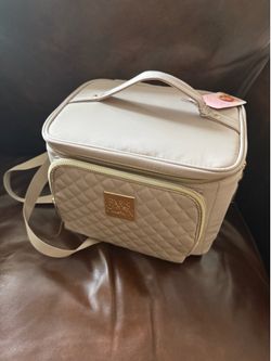 Paris Hilton Collection Canvas Travel Makeup Bag 10.6” with Long Strap 3 Compartment