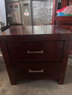 Dark Cherry Wood 2-Drawer Nightstand